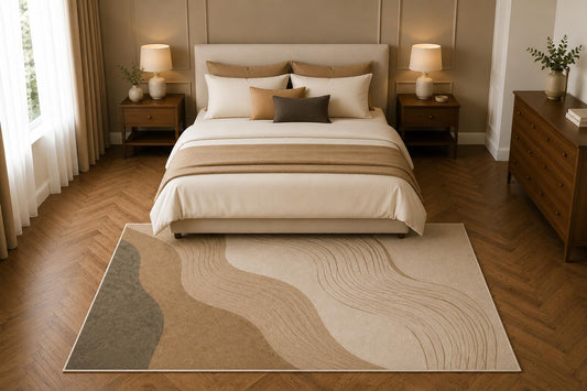 ICE ARMOR 5' x 7' Abstract Flowing Lines Area Rug, Neutral Modern Geometric Living Room Bedroom Office Decor, Non-Slip Silicone Backing Low Pile Carpet