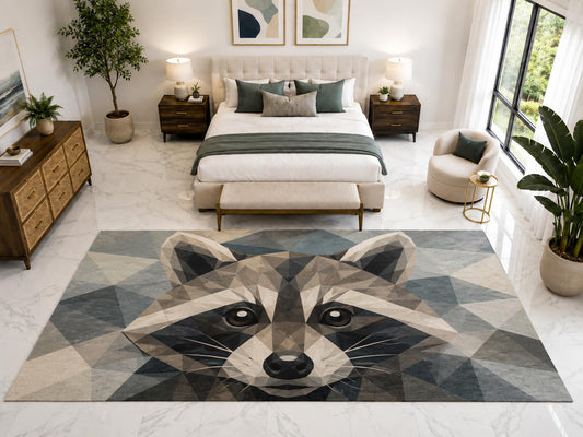 ICE ARMOR "Ultra Light Weight Large 6'7" x 9'10" Geometric Raccoon Rug, Soft Low Pile Indoor Rug, Non-Slip Silicone Backing for Kids Room Gray Blue