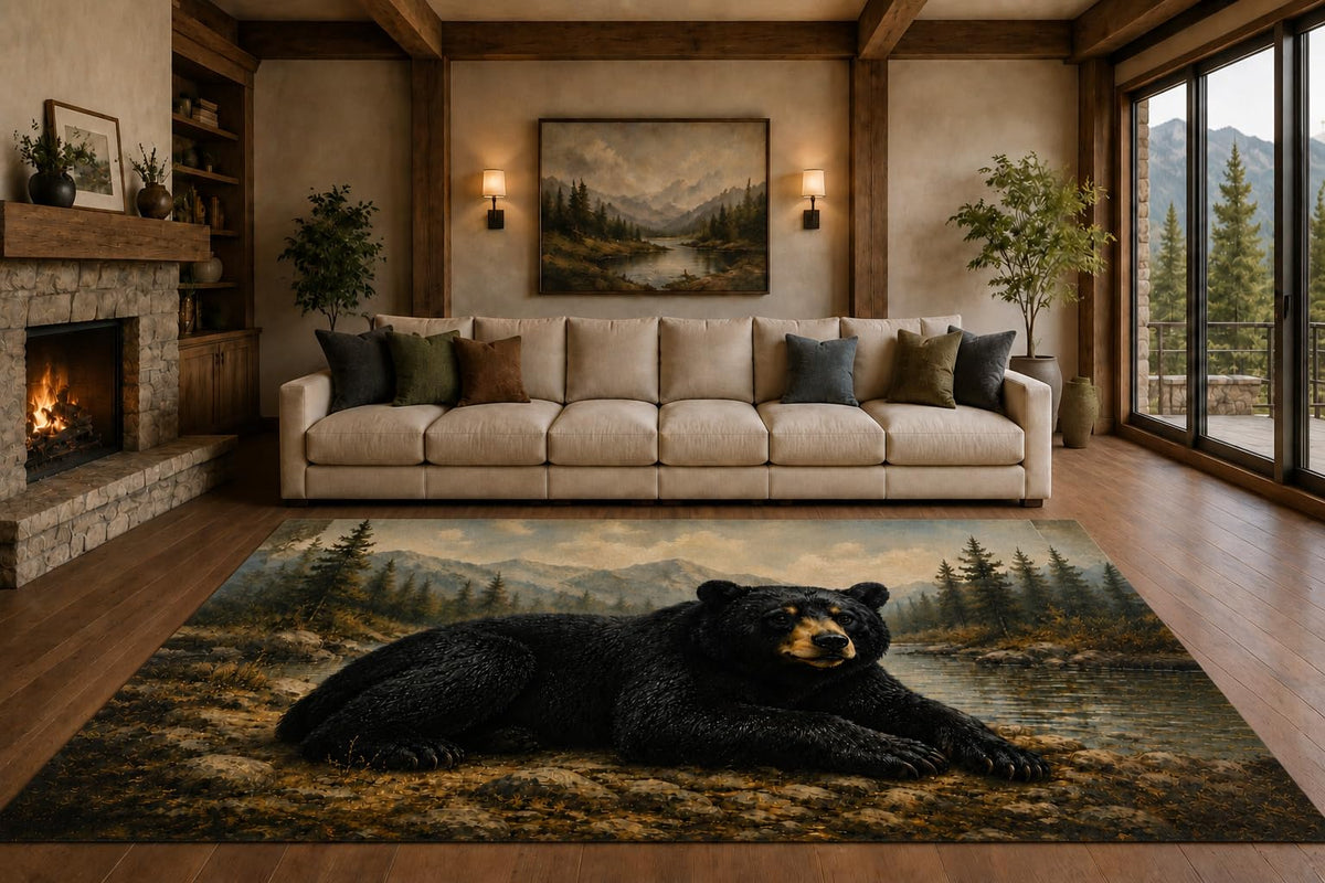 ICE ARMOR "Ultra Lightweight Large 6'7" x 9'10" Resting Black Panther Area Rug for Living Room, Bedroom and Home Office, Soft Low Pile Carpet with Non-Slip Silicone Backing, Black and Brown