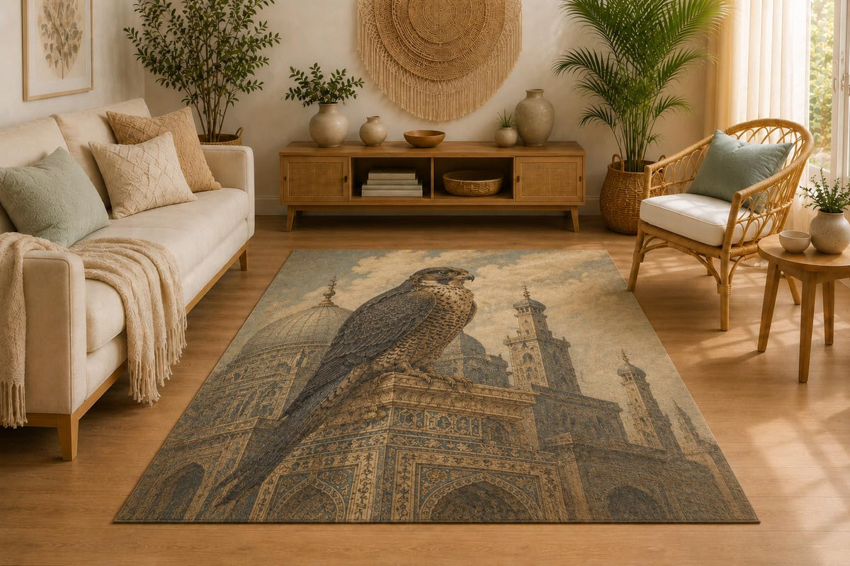 ICE ARMOR 5' x 7' Peregrine Falcon Palace Area Rug for Living Room, Soft Low Pile Indoor Rug with Non-Slip Silicone Backing, Decorative Carpet for Bedroom, Office, Beige