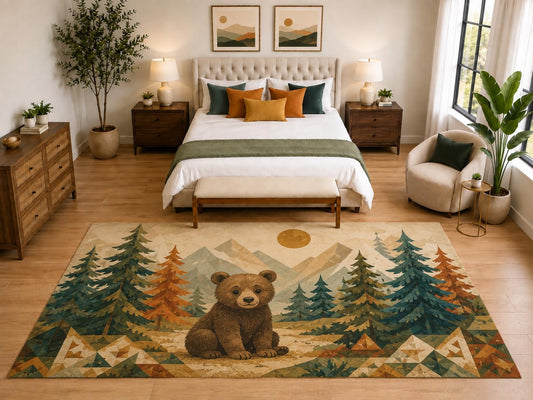 ICE ARMOR "Ultra Light Weight Large 6'7" x 9'10" Bear Cub Forest Rug, Soft Low Pile Indoor Rug and Non-Slip Silicone Backing, Kids Room, Brown