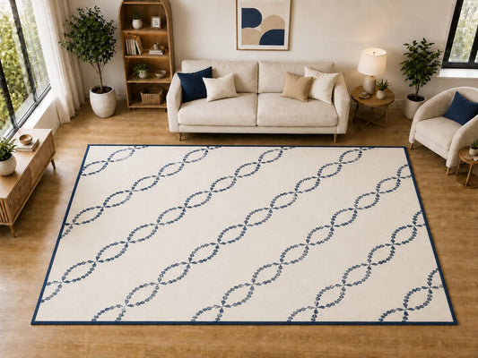 ICE ARMOR "Ultra Light Weight Large 6'7 x 9'10 Navy Interlocking Loop Pattern Area Rug for Living Room Bedroom Dining Room Soft Low Pile Indoor Carpet Modern Floor Decor