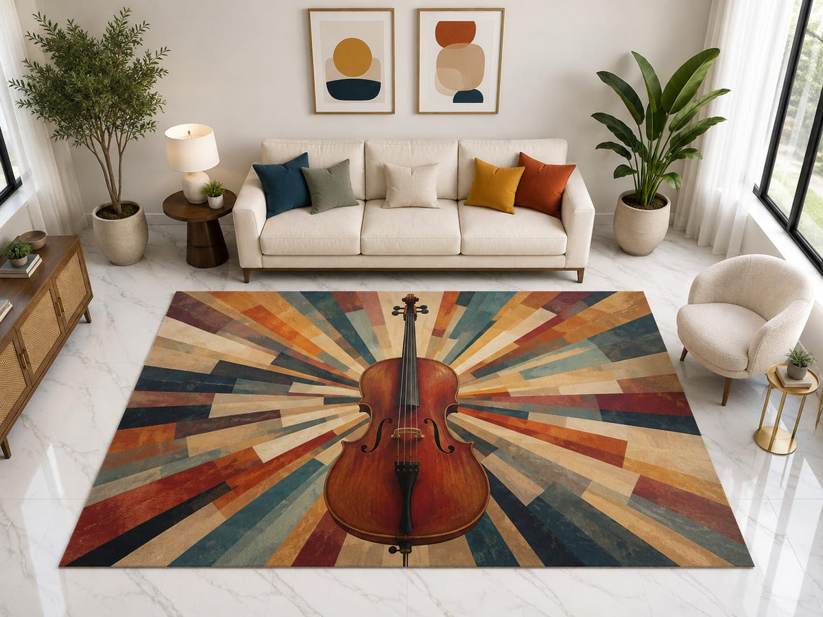 ICE ARMOR "Ultra Light Weight Large 6'7" x 9'10" Violin Sunburst Rug, Soft Low Pile Indoor Rug, Non-Slip Silicone Backing for Living Room Brown