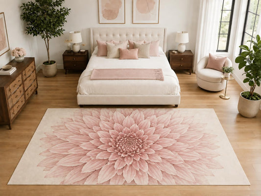 ICE ARMOR "Ultra Light Weight Large 6'7" x 9'10" Pink Chrysanthemum Rug, Soft Low Pile Indoor Rug, Non-Slip Silicone Backing for Bedroom Pink