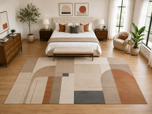 ICE ARMOR "Ultra Light Weight Large 6'7" x 9'10" Neutral Abstract Arch Rug, Soft Low Pile Indoor Rug, Non-Slip Silicone Backing for Bedroom Beige