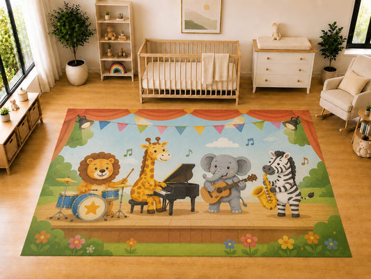 ICE ARMOR "Ultra Light Weight Large 6'7 x 9'10 Safari Music Band Animals Area Rug for Kids Room Nursery Playroom Soft Low Pile Indoor Carpet Musical Floor Decor