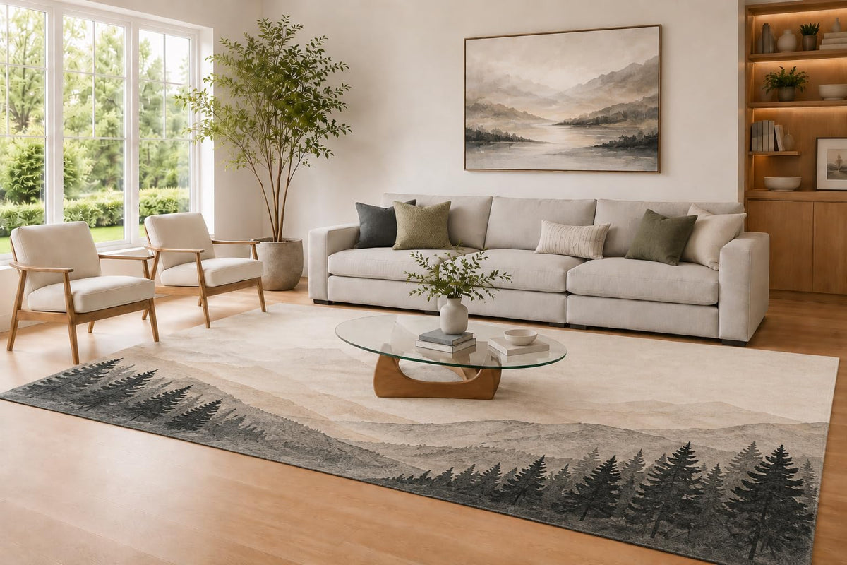 ICE ARMOR Large 6'7" x 9'10" Charcoal Gray and Cream Pine Valley Area Rug for Living Room, Soft Low Pile Carpet with Non-Slip Silicone Backing, Decor for Bedroom and Home Office