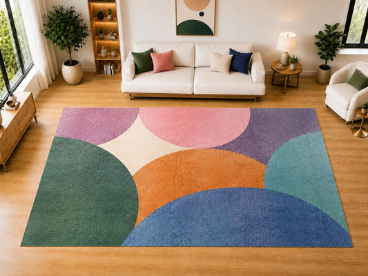 ICE ARMOR "Ultra Light Weight Large 6'7 x 9'10 Rounded Geometric Forms Area Rug for Living Room, Dining Room, and Bedroom, Soft Low Pile Indoor Rug, Contemporary Floor Decor