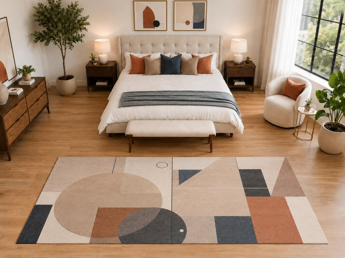 ICE ARMOR "Ultra Light Weight Large 6'7" x 9'10" Contemporary Curve Rug, Soft Low Pile Indoor Rug, Non-Slip Silicone Backing for Bedroom Beige