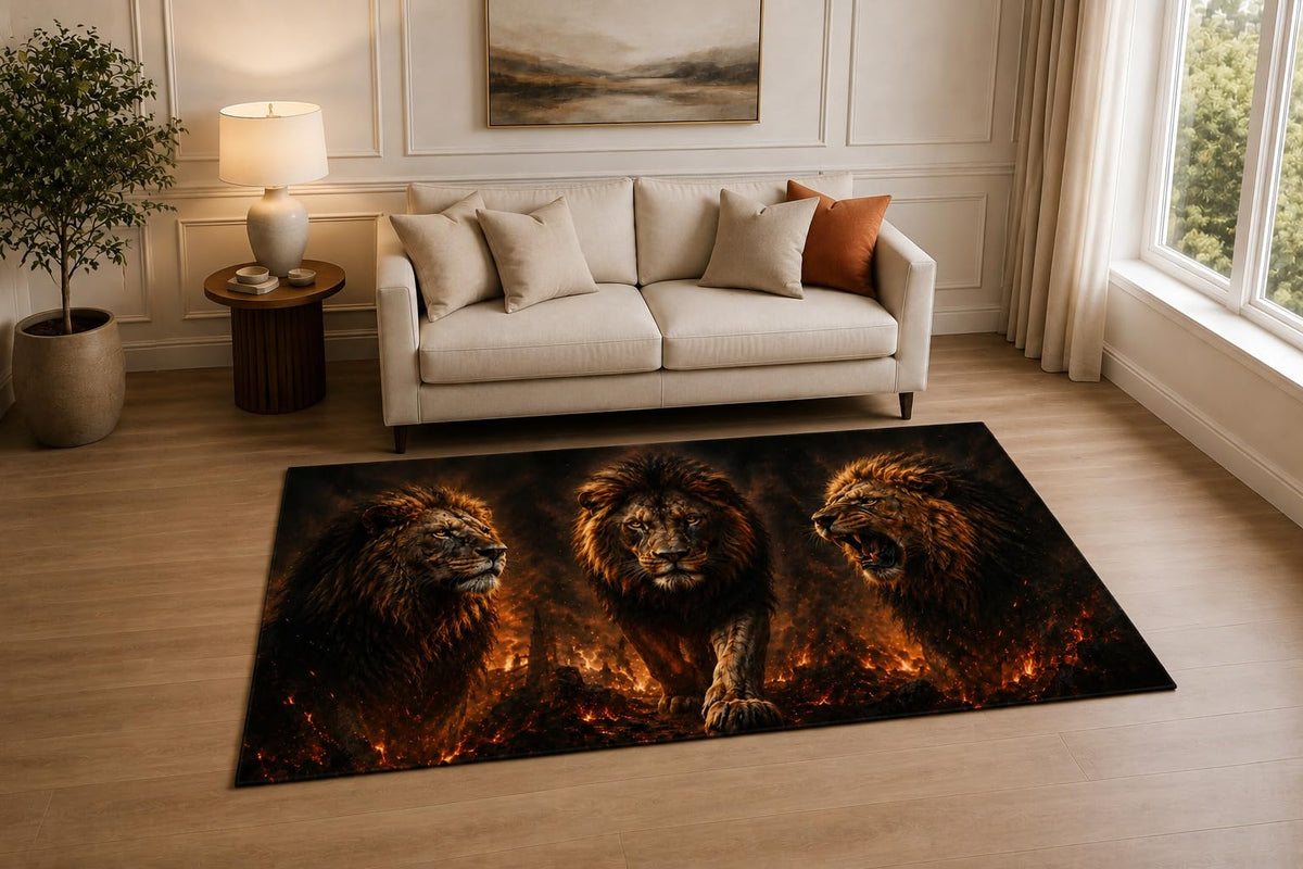 ICE ARMOR "Ultra Light Weight 5' x 7' Fiery Lion Pride Area Rug for Living Room, Bedroom and Home Office, Soft Low Pile Carpet with Non-Slip Silicone Backing, Black and Orange