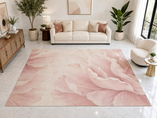 ICE ARMOR "Ultra Light Weight Large 6'7" x 9'10" Blush Peony Rug, Soft Low Pile Indoor Rug, Non-Slip Silicone Backing for Living Room Pink Cream