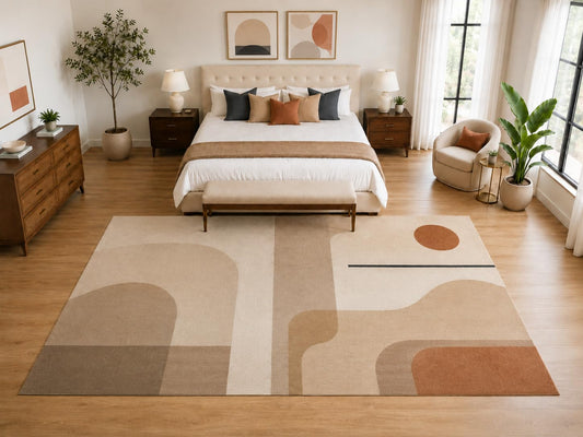 ICE ARMOR "Ultra Light Weight Large 6'7" x 9'10" Mid Century Geometric Rug, Soft Low Pile Indoor Rug, Non-Slip Silicone Backing for Living Room Beige