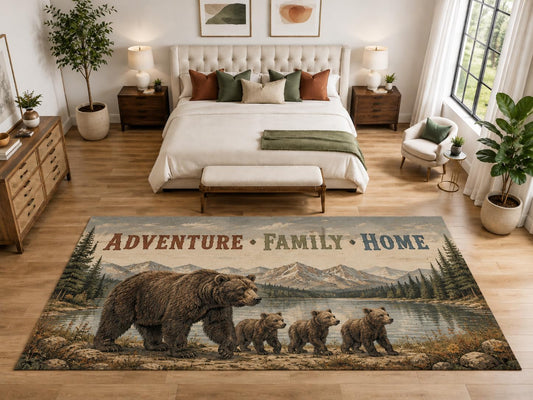ICE ARMOR "Ultra Light Weight Large 6'7" x 9'10" Adventure Family Bear Rug, Soft Low Pile Indoor Rug, Non-Slip Silicone Backing for Family Room Brown