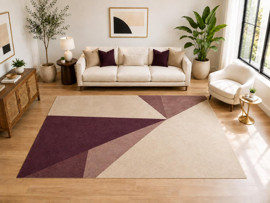 ICE ARMOR Large 6'7" x 9'10" Modern Geometric Starburst Area Rug for for Bedroom, Living Room, Soft Low Pile Indoor Rug with Non-Slip Silicone Backing, Burgundy Beige