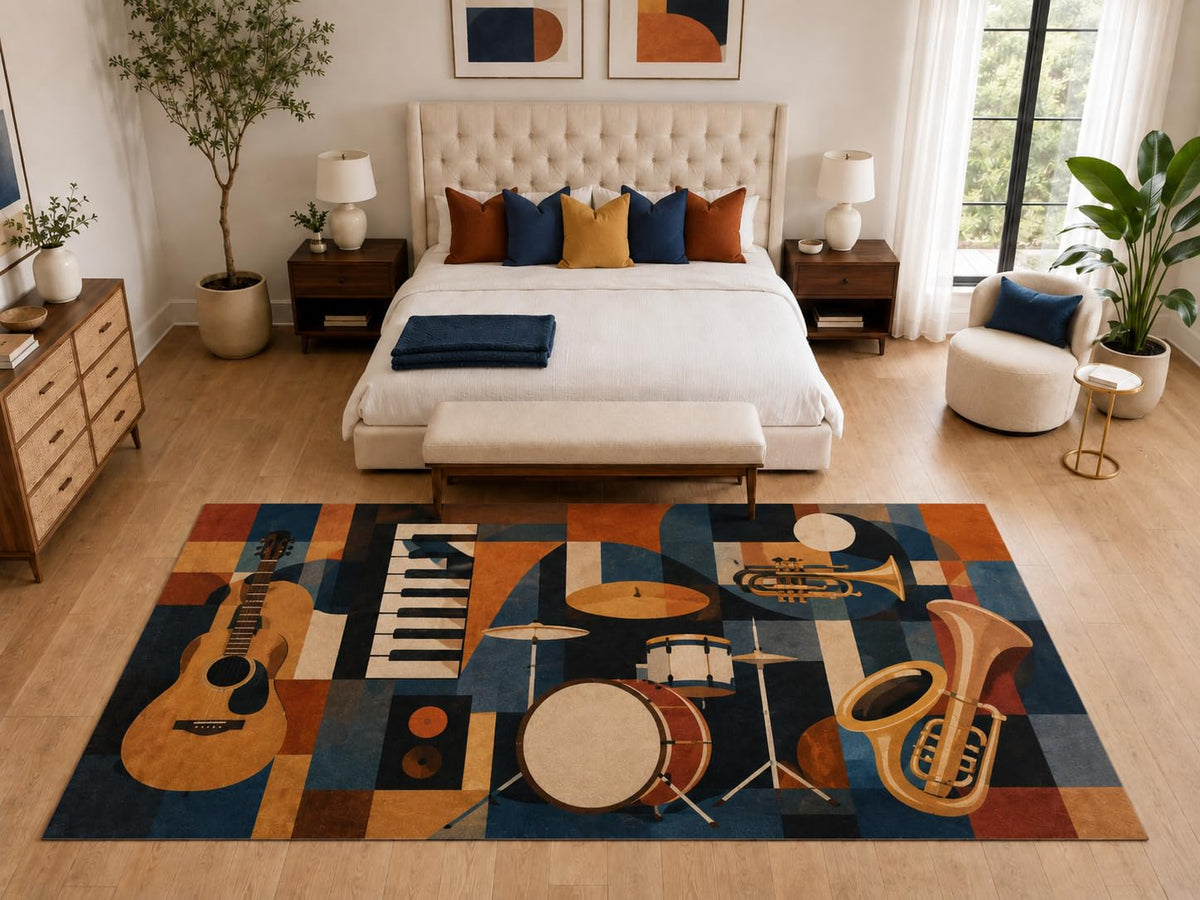 ICE ARMOR "Ultra Light Weight Large 6'7" x 9'10" Guitar Saxophone Violin Rug, Soft Low Pile Indoor Rug, Non-Slip Silicone Backing for Bedroom Blue