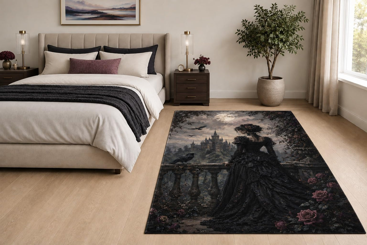 ICE ARMOR "Ultra Light Weight 5' x 7' Gothic Castle Lady Area Rug for Living Room, Bedroom and Home Office, Soft Low Pile Carpet with Non-Slip Silicone Backing, Black and Purple