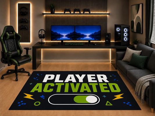 ICE ARMOR "Ultra Light Weight 5' x 7' Gamer Area Rug Player Activated Typography Gaming Switch Art for Teen Bedroom Game Room Playroom Non-Slip Silicone Backing Low Pile