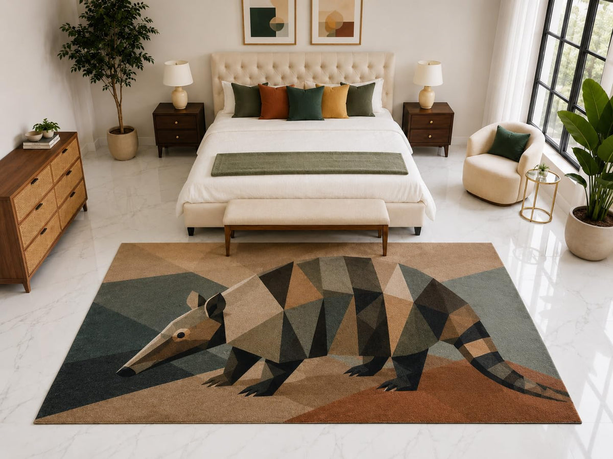 ICE ARMOR "Ultra Light Weight Large 6'7" x 9'10" Geometric Armadillo Rug, Soft Low Pile Indoor Rug, Non-Slip Silicone Backing for Kids Room Brown Green