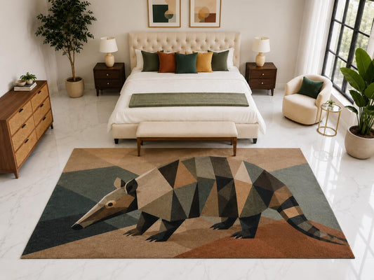ICE ARMOR "Ultra Light Weight Large 6'7" x 9'10" Geometric Armadillo Rug, Soft Low Pile Indoor Rug, Non-Slip Silicone Backing for Kids Room Brown Green