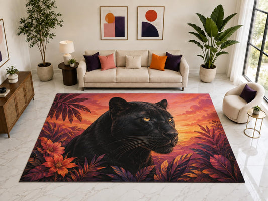 ICE ARMOR "Ultra Light Weight Large 6'7" x 9'10" Sunset Black Panther Rug, Soft Low Pile Indoor Rug, Non-Slip Silicone Backing for Bedroom Orange