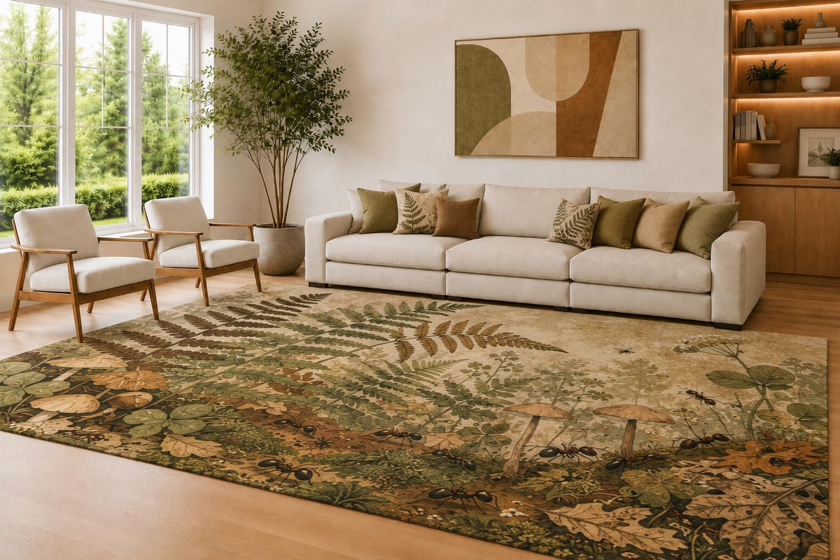 ICE ARMOR Large 6'7" x 9'10" Sage and Beige Fern Forest Accent Area Rug for Living Room, Soft Low Pile Carpet with Non-Slip Silicone Backing, Decor for Bedroom and Home Office