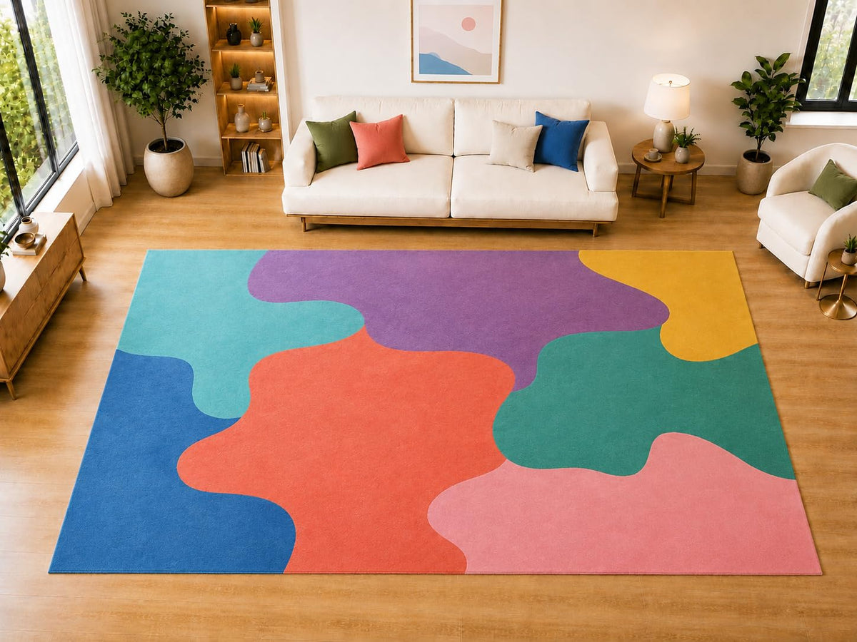 ICE ARMOR "Ultra Light Weight Large 6'7 x 9'10 Bright Organic Blob Shapes Area Rug for Living Room, Dining Room, and Bedroom, Soft Low Pile Indoor Rug, Playful Floor Decor