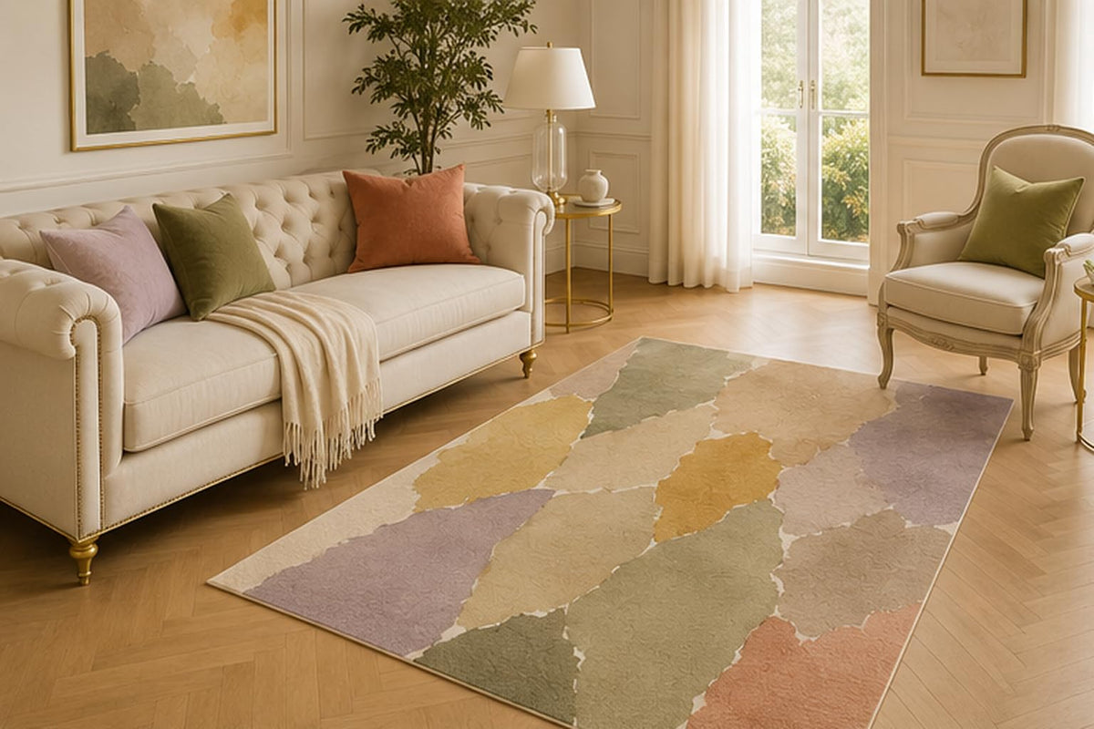 ICE ARMOR 5' x 7' Torn Paper Abstract Area Rug for Living Room, Soft Low Pile Decorative Carpet with Non-Slip Silicone Backing for Bedroom, Dining Space, Office, Kids and Pets
