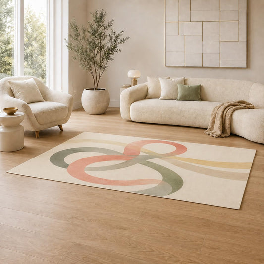 ICE ARMOR 5' x 7' Modern Abstract Loop Area Rug for Living Room, Soft Low Pile Indoor Rug with Non-Slip Silicone Backing, Decorative Carpet for Bedroom, Office, Family Room, Multicolor
