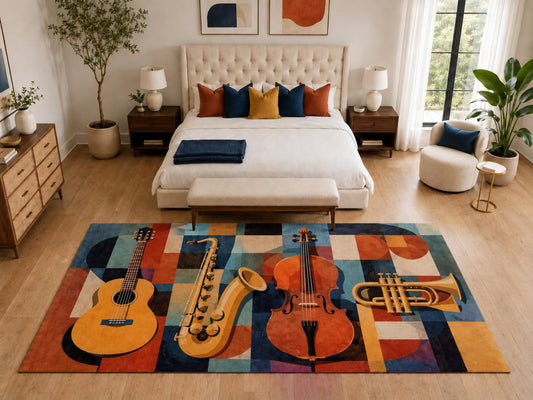 ICE ARMOR "Ultra Light Weight Large 6'7" x 9'10" Guitar Saxophone Cello Rug, Soft Low Pile Indoor Rug, Non-Slip Silicone Backing for Bedroom Blue