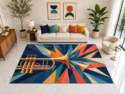 ICE ARMOR "Ultra Light Weight Large 6'7" x 9'10" Trumpet Burst Rug, Soft Low Pile Indoor Rug, Non-Slip Silicone Backing for Living Room Navy