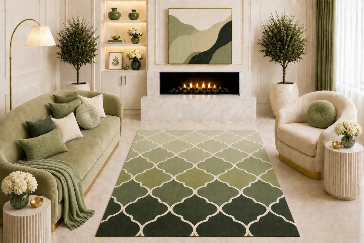 ICE ARMOR "Ultra Light Weight 5' x 7' Sage Green Ombre Moroccan Trellis Area Rug Modern Geometric Living Room Bedroom Dining Room Decor Non-Slip Silicone Backing Low Pile