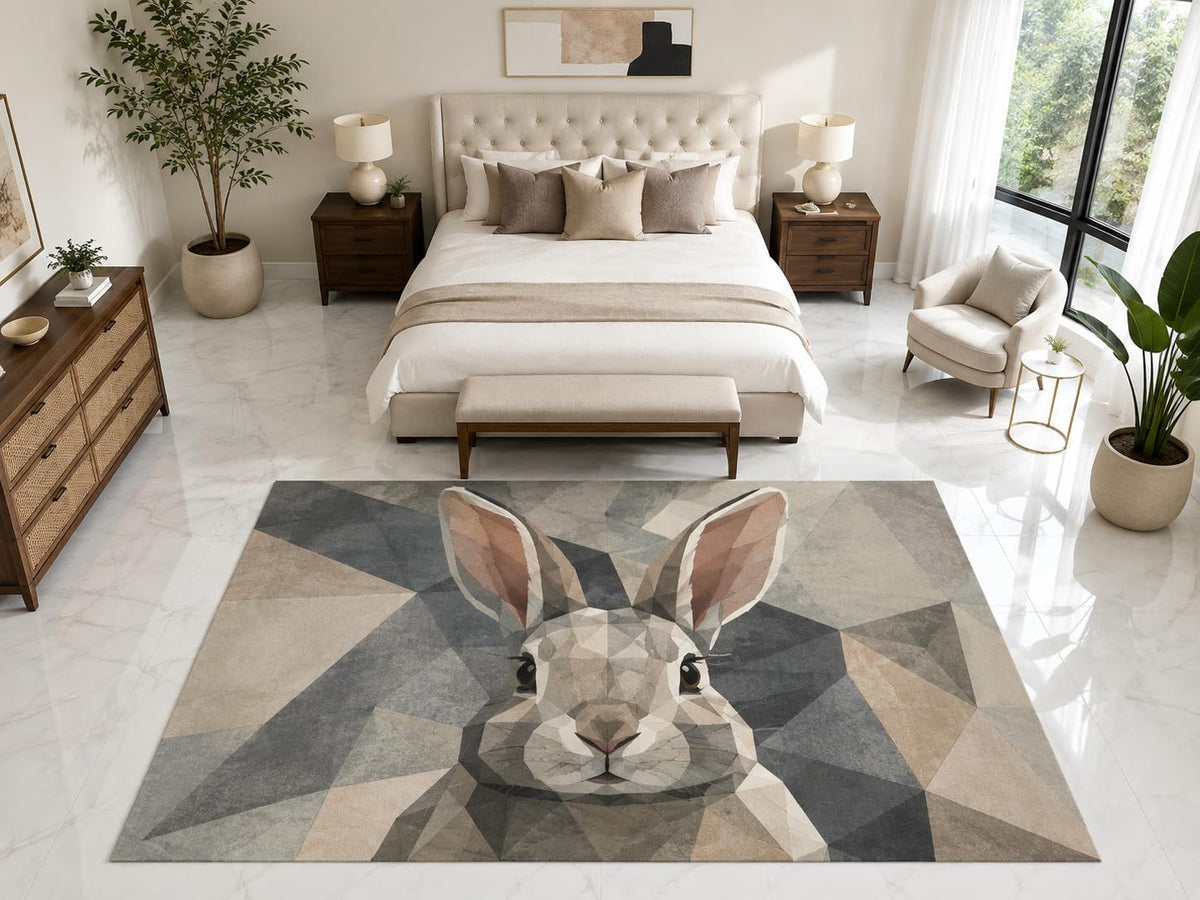 ICE ARMOR "Ultra Light Weight Large 6'7" x 9'10" Geometric Rabbit Rug, Soft Low Pile Indoor Rug, Non-Slip Silicone Backing for Kids Room Gray Beige