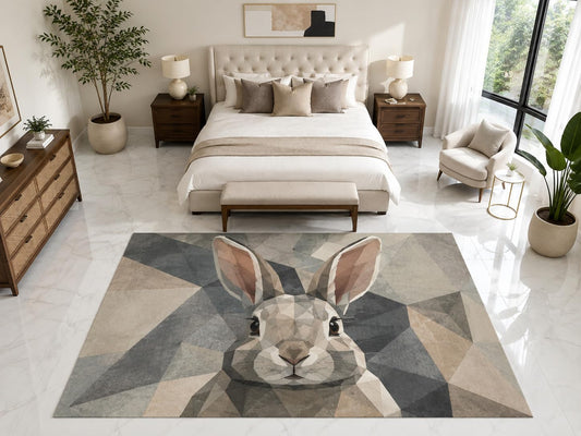 ICE ARMOR "Ultra Light Weight Large 6'7" x 9'10" Geometric Rabbit Rug, Soft Low Pile Indoor Rug, Non-Slip Silicone Backing for Kids Room Gray Beige