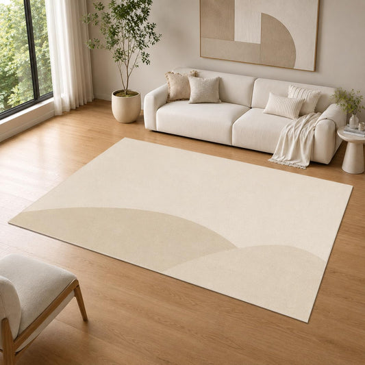ICE ARMOR 5' x 7' Minimalist Abstract Curve Area Rug for Living Room, Soft Low Pile Indoor Rug with Non-Slip Silicone Backing, Decorative Carpet for Bedroom, Office, Beige
