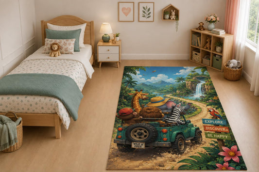 ICE ARMOR "Ultra Light Weight 5' x 7' Safari Explorers Area Rug for Living Room, Bedroom and Home Office, Soft Low Pile Carpet with Non-Slip Silicone Backing, Green and Brown
