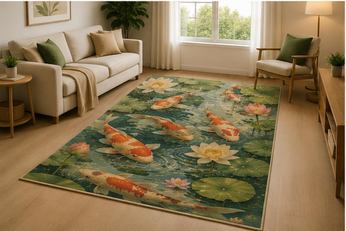 ICE ARMOR 5' x 7' White Floral Botanical Area Rug for Living Room, Soft Low Pile Indoor Rug with Non-Slip Silicone Backing, Decorative Carpet for Bedroom, Office, Family Room, Cream Green