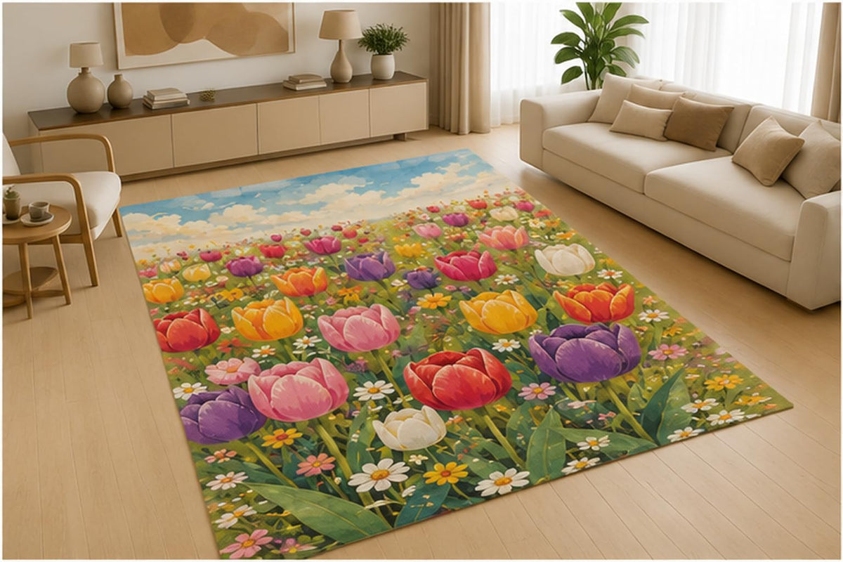 ICE ARMOR 5' x 7' Colorful Bloom Garden Area Rug, Soft Low Pile Indoor Rug with Non-Slip Silicone Backing for Living Room, Bedroom, Nursery, Kids Room, Playroom, Kids & Pets, Green