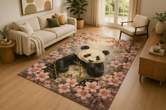 ICE ARMOR 5' x 7' Panda Cherry Blossom Area Rug for Living Room, Soft Low Pile Indoor Rug with Non-Slip Silicone Backing, Floral Wildlife Decor for Bedroom, Nursery, Kids Room, Kids & Pets
