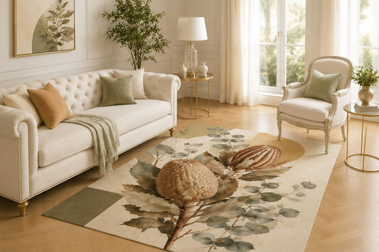 ICE ARMOR 5' x 7' Banksia Botanical Area Rug for Living Room, Soft Low Pile Indoor Carpet with Non-Slip Backing for Bedroom, Dining Room, Office, Olive