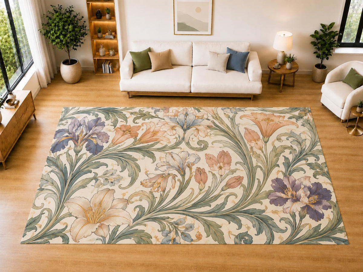 ICE ARMOR "Ultra Light Weight Large 6'7 x 9'10 Art Nouveau Iris Garden Area Rug for Living Room, Dining Room, and Bedroom, Soft Low Pile Indoor Rug, Elegant Floor Decor