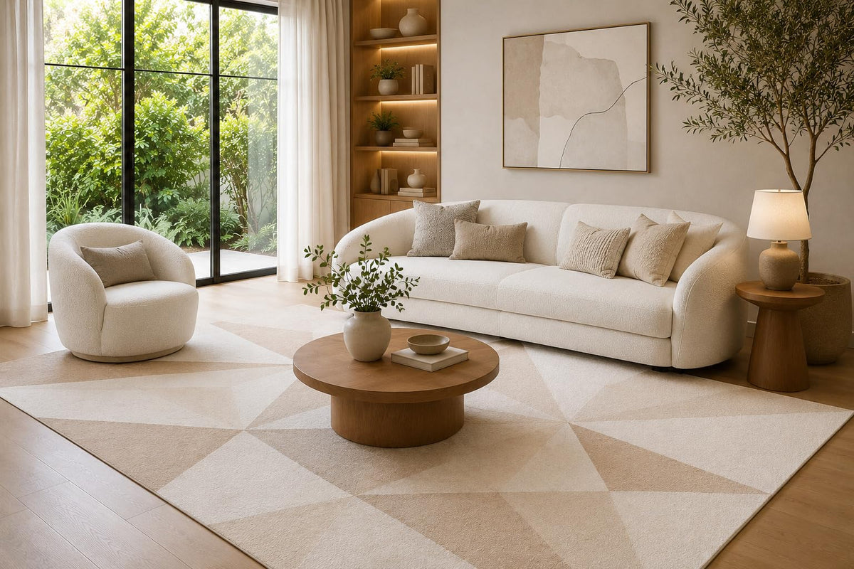 ICE ARMOR 6'7" x 9'10" Cream, Beige and Taupe Faceted Triangle Area Rug for Living Room, Soft Low Pile Carpet with Non-Slip Backing for Bedroom, Dining Room and Home Office