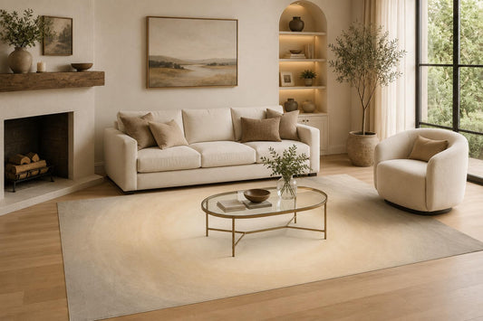 ICE ARMOR Large 6'7" x 9'10" Ivory and Beige Minimalist Halo Ombre Area Rug for Living Room, Soft Low Pile Carpet with Non-Slip Silicone Backing, Decor for Bedroom and Home Office