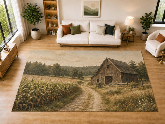 ICE ARMOR "Ultra Light Weight Large 6'7" x 9'10" Cornfield Rustic Barn Area Rug for Dining, Living Room, Bedroom, Soft Low Pile Indoor Rug with Non-Slip Silicone Backing, Olive Brown
