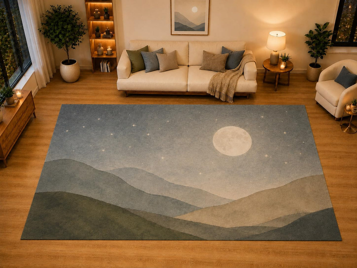 ICE ARMOR "Ultra Light Weight Large 6'7" x 9'10" Moonlit Mountain Layers Area Rug for Living Room, Bedroom, Dining Room, Soft Low Pile Non-Slip Backing, Slate Blue Taupe