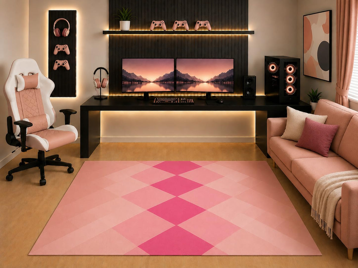 ICE ARMOR "Ultra Light Weight 5' x 7' Pink Argyle Area Rug Modern Diamond Geometric Pattern for Girls Teen Bedroom Gaming Room Playroom Non-Slip Silicone Backing Low Pile