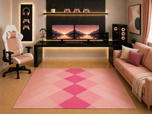 ICE ARMOR "Ultra Light Weight 5' x 7' Pink Argyle Area Rug Modern Diamond Geometric Pattern for Girls Teen Bedroom Gaming Room Playroom Non-Slip Silicone Backing Low Pile
