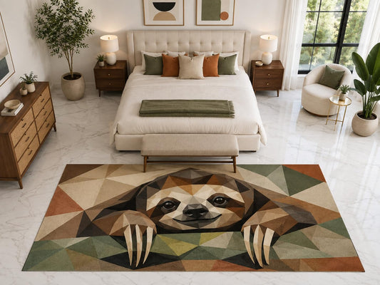 ICE ARMOR "Ultra Light Weight Large 6'7" x 9'10" Geometric Sloth Rug, Soft Low Pile Indoor Rug, Non-Slip Silicone Backing for Kids Room Brown Green