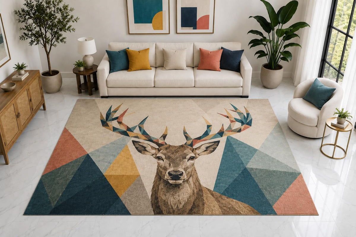 ICE ARMOR "Ultra Light Weight Large 6'7" x 9'10" Modern Stag Area Rug Carpet Soft Low Pile Indoor Rug and Non-Slip Silicone Backing Living Room Teal