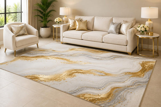 ICE ARMOR 6'7" x 9'10" Marble Wave Area Rug for Living Room, Soft Low Pile Indoor Rug with Non-Slip Silicone Backing, Large Decorative Carpet for Bedroom, Dining Room and Office, Multicolored