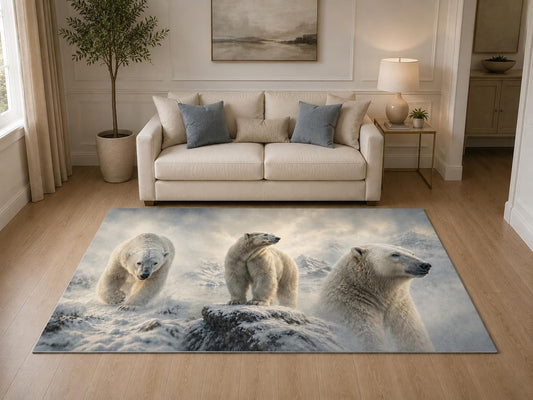 ICE ARMOR "Ultra Light Weight 5' x 7' Snowy Polar Bears Area Rug for Living Room, Bedroom and Home Office, Soft Low Pile Carpet with Non-Slip Silicone Backing, White and Blue